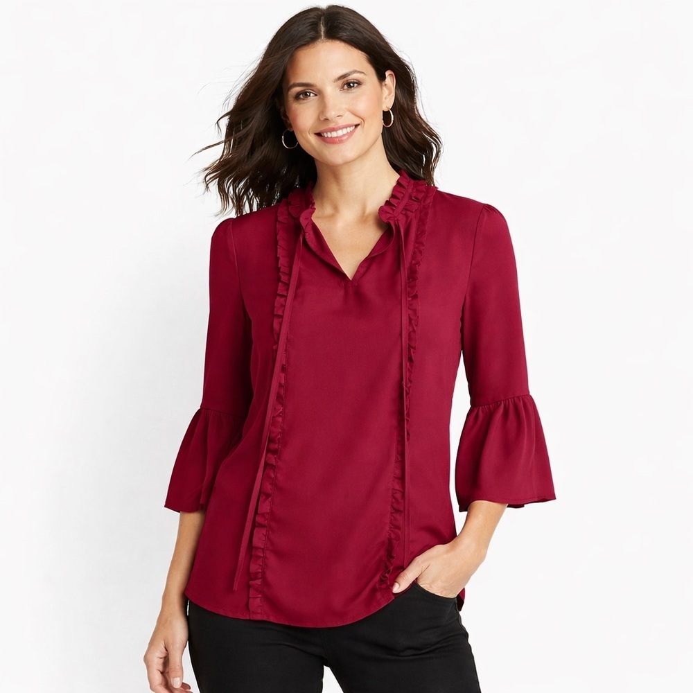 [Karl Lagerfeld ] Burgundy Ruffled Blouse
